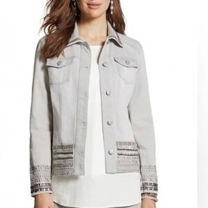 Chico's Gray Jean Jacket with Decorative Trim